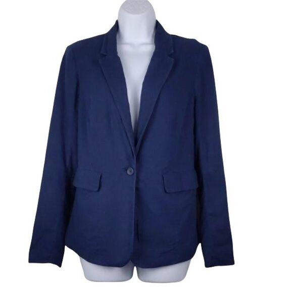 Cato Women's Navy Blazer  Linen blend one button lined Size 8 - Picture 1 of 10